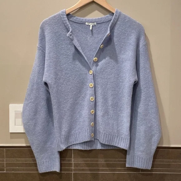 Cozy Cardigan Light Puff Sleeve in Periwinkle Blue - Picture 2 of 9